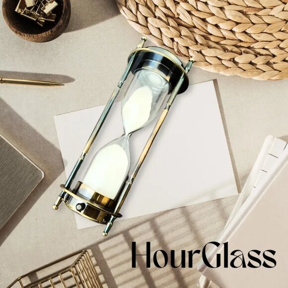 Antique Brass Compass Hourglass Nautical Maritime Sand Timer Desk Clock Decor - Picture 3 of 5